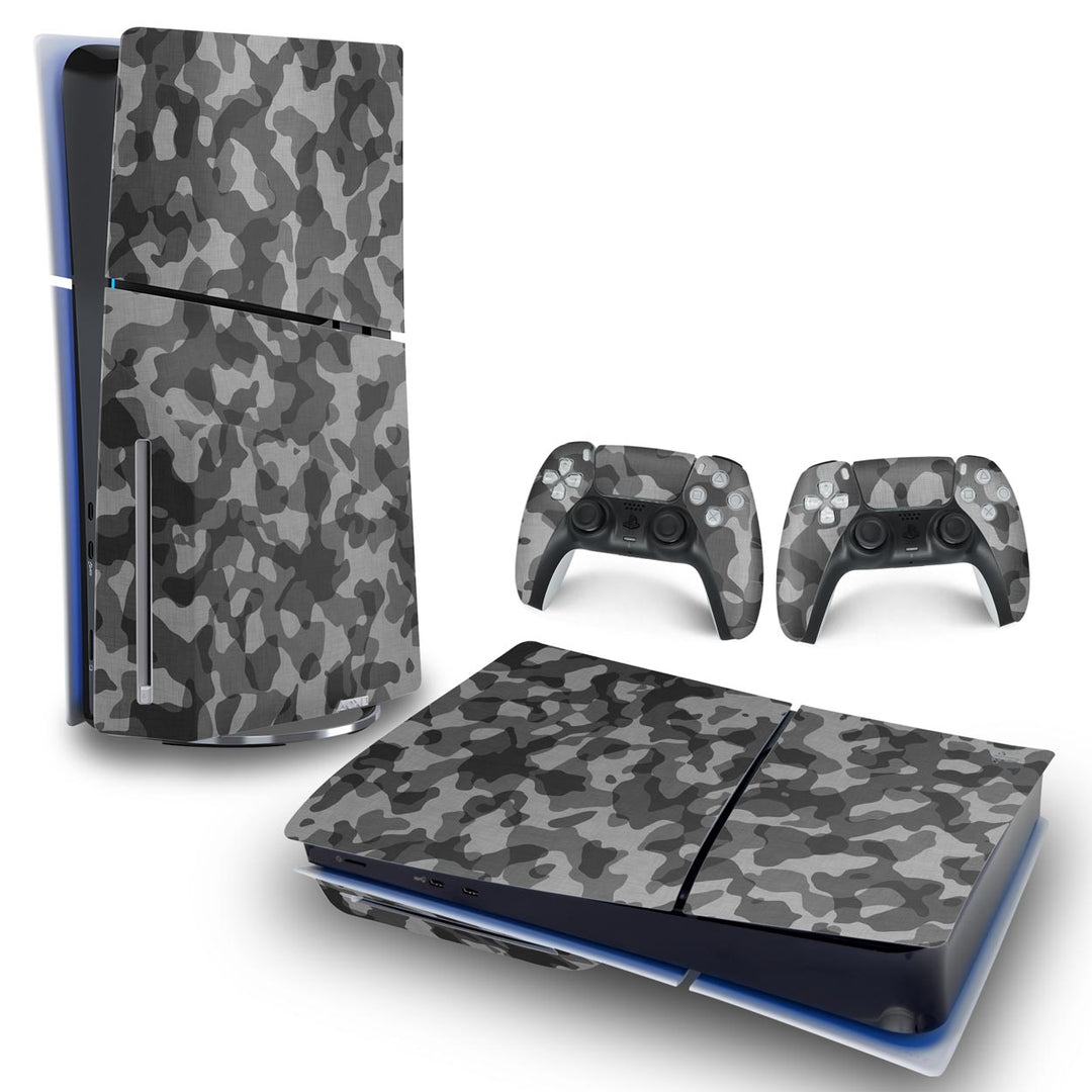 Skin Anti-Rage PS5 Slim Horizontal - Camuflado Cinza - Pop Arte Skins