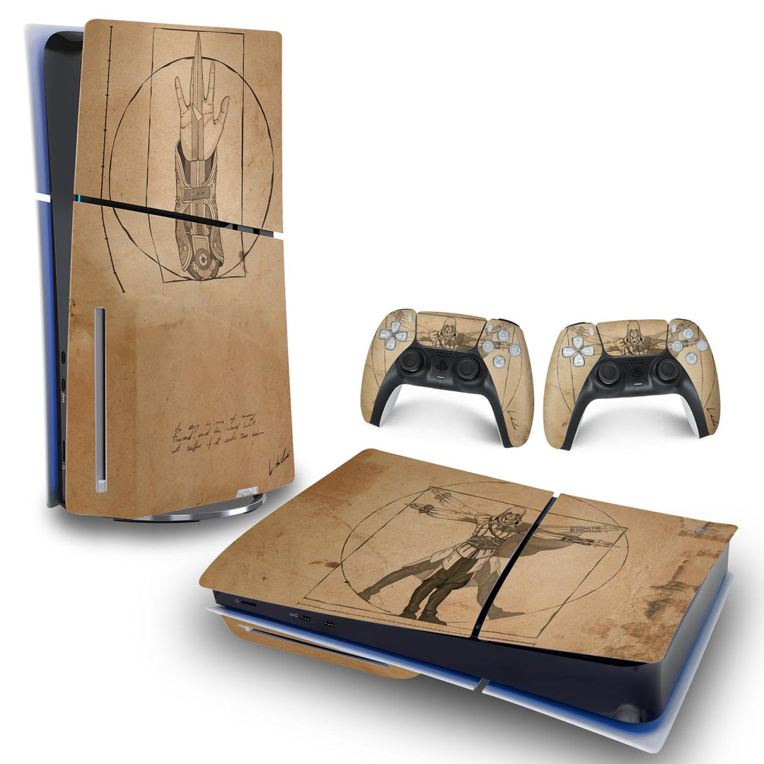 Skin Anti-Rage PS5 Slim Horizontal - Assassin’S Creed Vitruviano - Pop Arte Skins