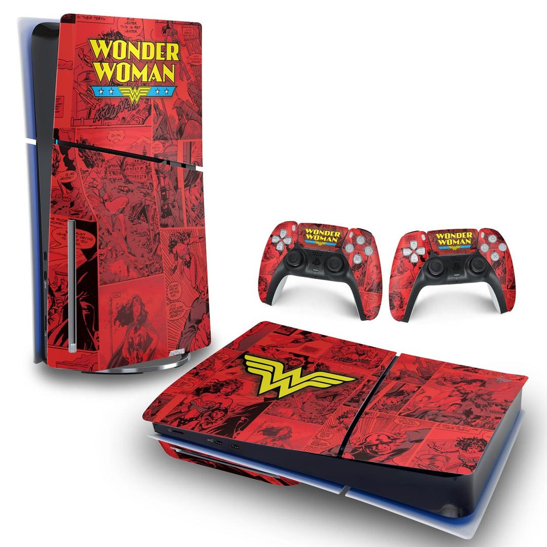 Skin Anti-Rage PS5 Slim Horizontal - Mulher Maravilha Comics - Pop Arte Skins