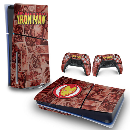 Skin Anti-Rage PS5 Slim Horizontal - Homem De Ferro Comics