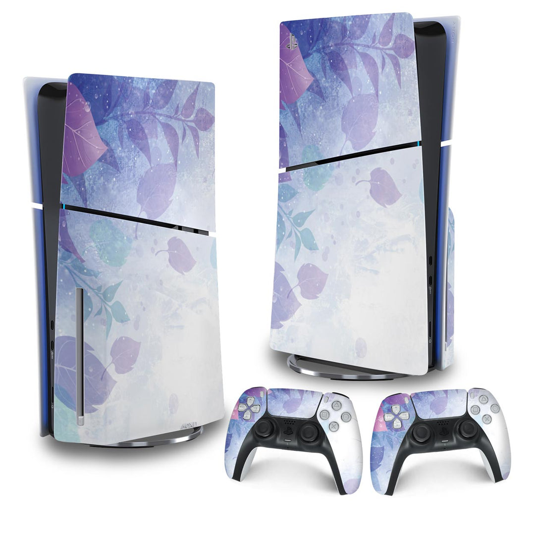 Skin Anti-Rage PS5 Slim Vertical - Folhas Lilás - Pop Arte Skins