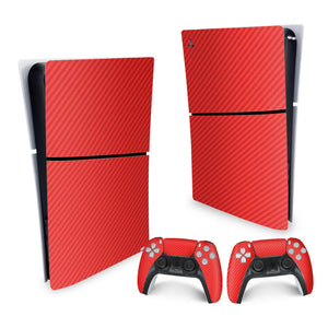 Skin Anti-Rage PS5 Slim Vertical - Fibra de Carbono Vermelho