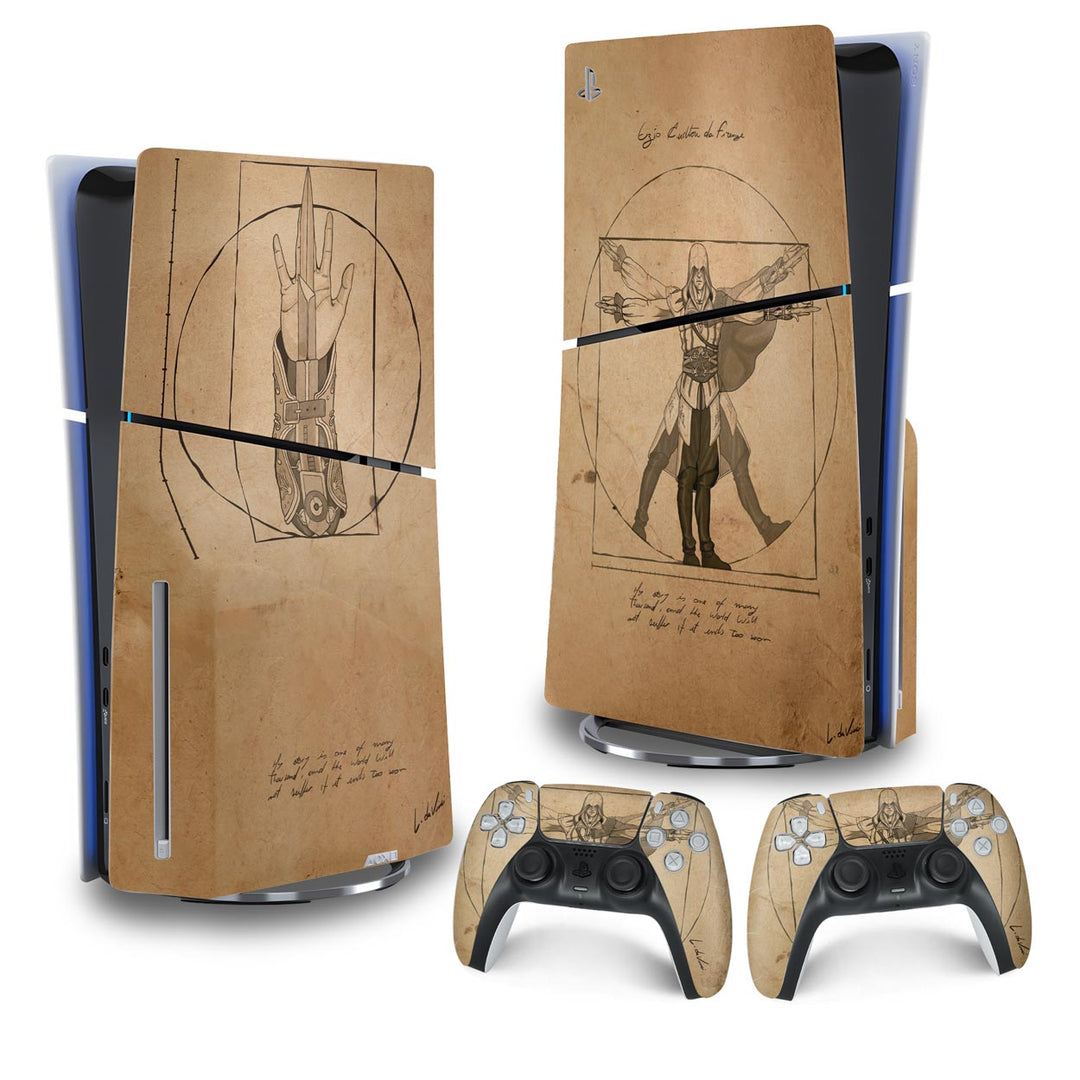 Skin Anti-Rage PS5 Slim Vertical - Assassin’S Creed Vitruviano - Pop Arte Skins
