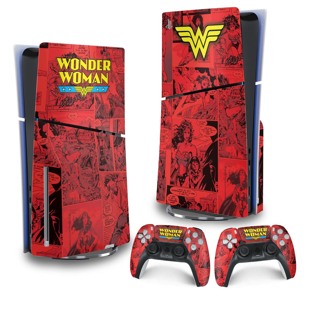 Skin Anti-Rage PS5 Slim Vertical - Mulher Maravilha Comics - Pop Arte Skins