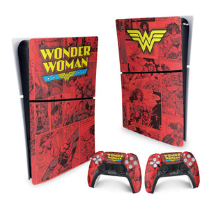Skin Anti-Rage PS5 Slim Vertical - Mulher Maravilha Comics - Pop Arte Skins - foto 4