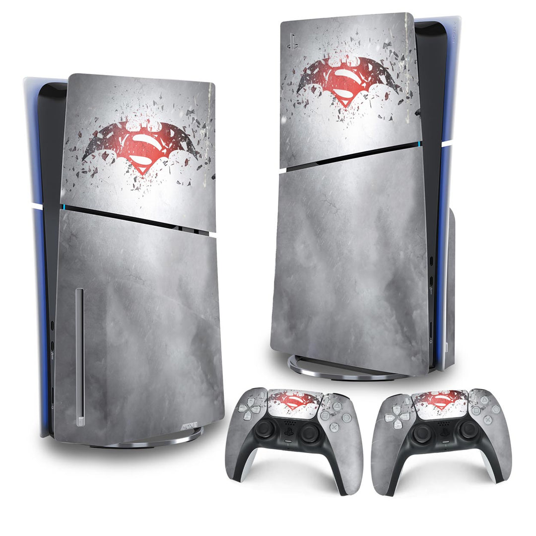 Skin Anti-Rage PS5 Slim Vertical - Batman Vs Superman Logo - Pop Arte Skins