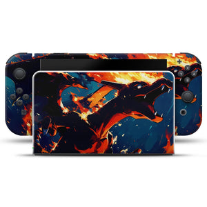 KIT Capa Anti Poeira e Skin Anti-Rage Nintendo Switch 1 Oled - Chamas de Charizard - Pop Arte Skins - foto 3