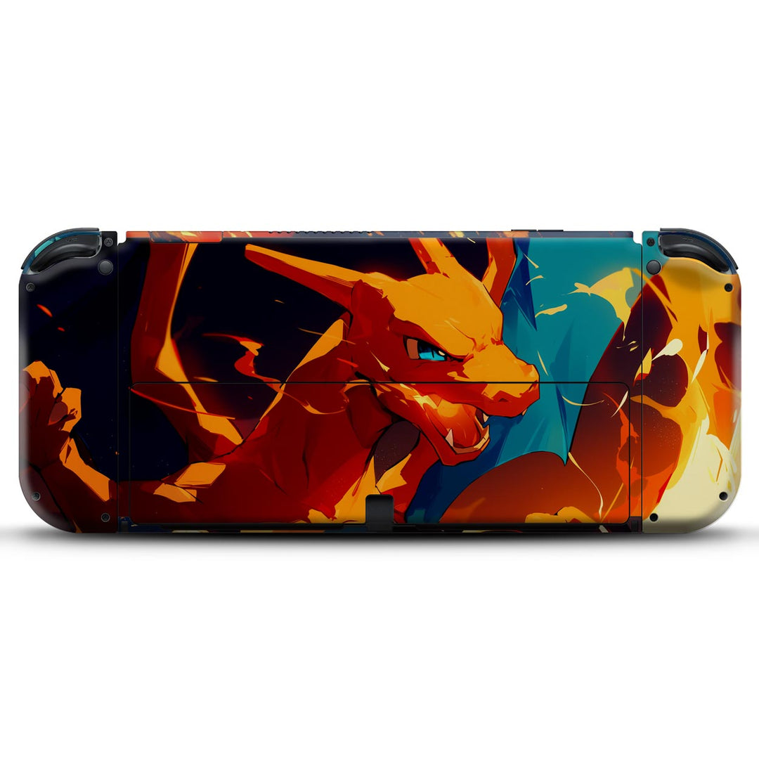 KIT Capa Anti Poeira e Skin Anti-Rage Nintendo Switch 1 Oled - Chamas de Charizard - Pop Arte Skins - foto 4