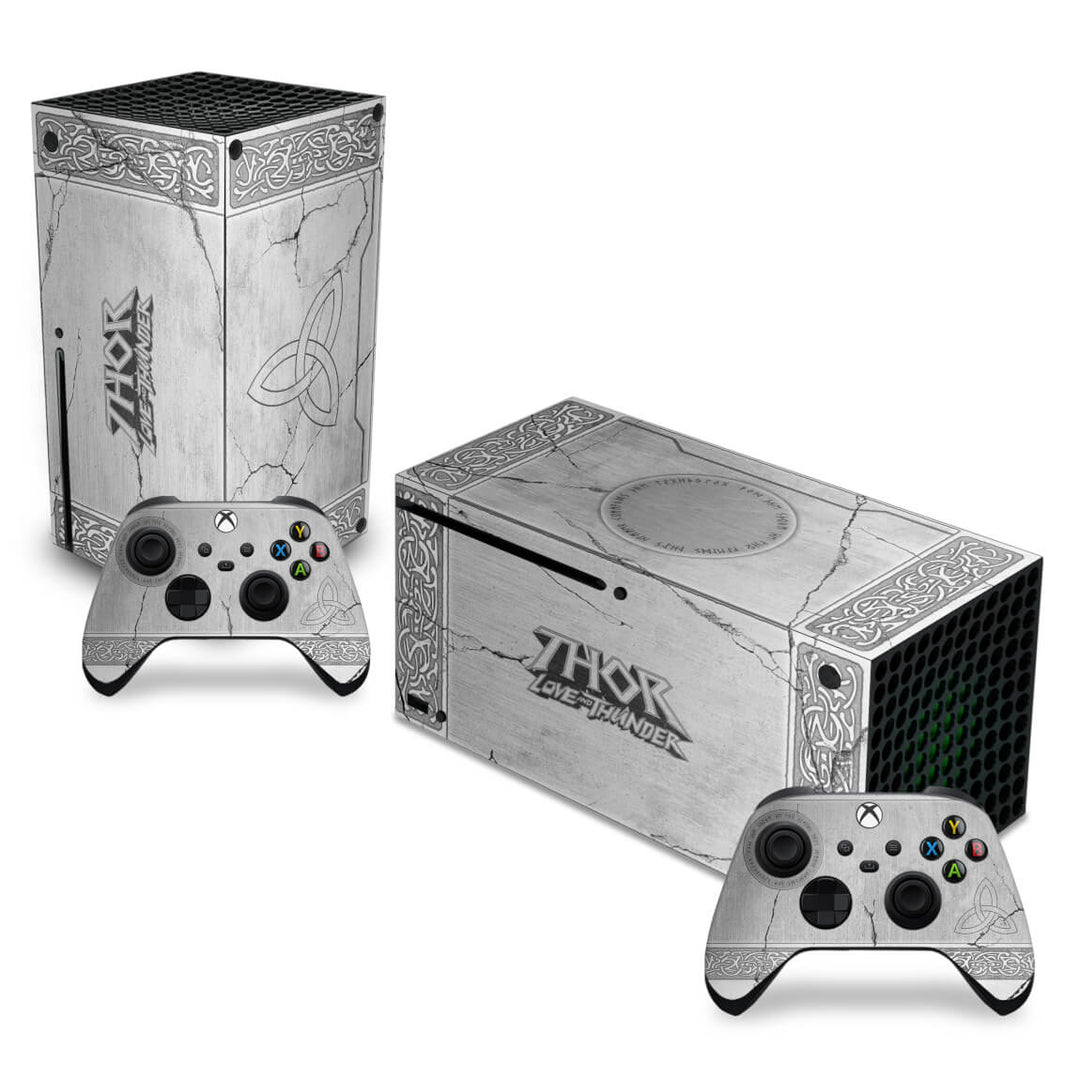 Skin Anti-Rage Xbox Series X Horizontal - Mjolnir Thor Amor e Trovão - Pop Arte Skins