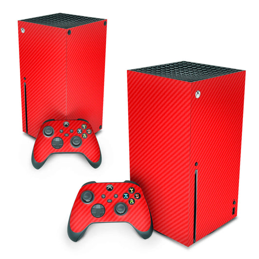 Xbox Series X Skin Anti-Rage Vertical - Fibra de Carbono Vermelho