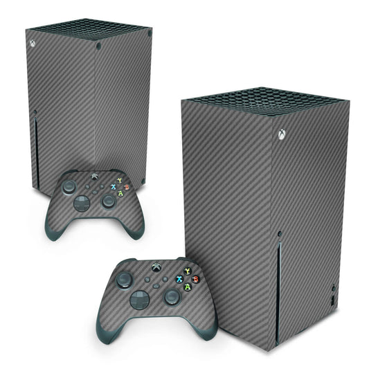 Xbox Series X Skin Anti-Rage Vertical - Fibra de Carbono Cinza Grafite