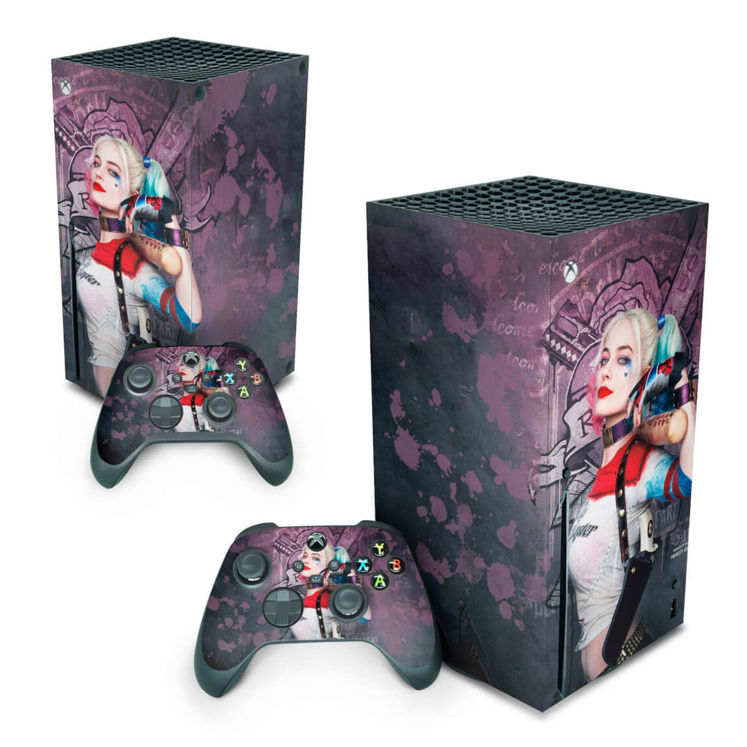 Skin Anti-Rage Xbox Series X Vertical - Arlequina Harley Quinn - Pop Arte Skins