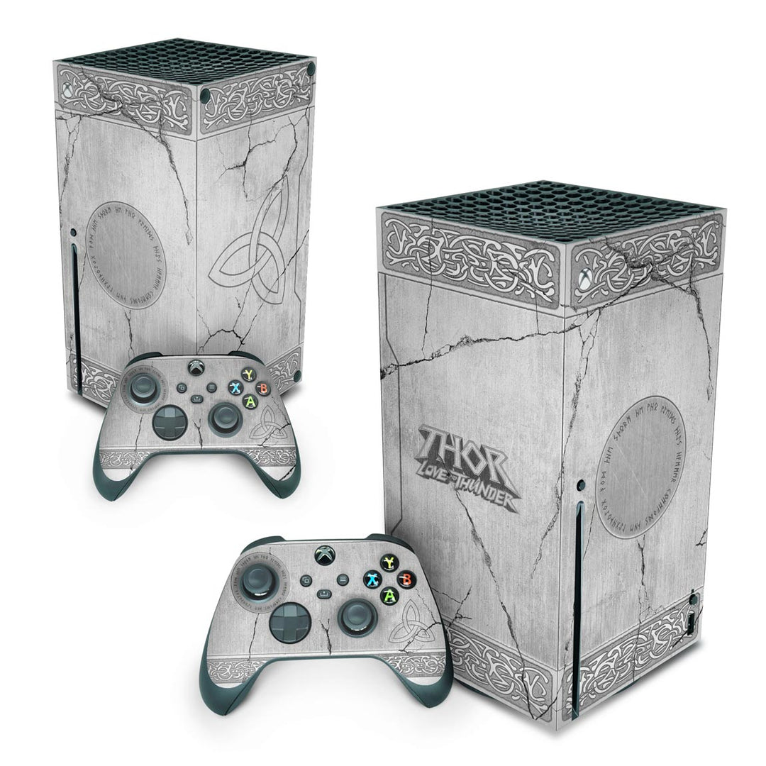 Skin Anti-Rage Xbox Series X Vertical - Mjolnir Thor Amor e Trovão - Pop Arte Skins