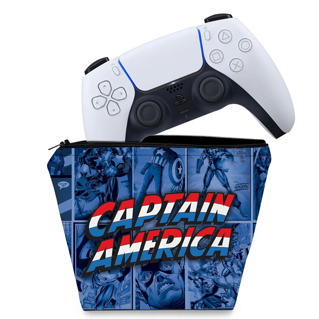 Capa Case PS5 Controle - Capitão América Comics