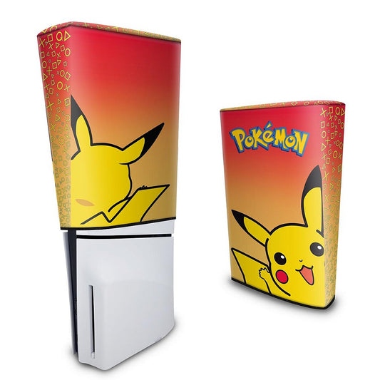 Capa PS5 Slim Anti Poeira Vertical - Pokemon Pikachu