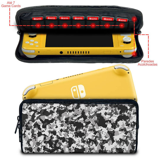 Case Nintendo Switch Lite Bolsa Estojo - Camuflada Cinza