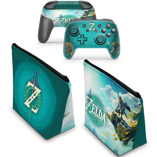 KIT Capa Case e Skin Nintendo Switch Pro Controle - Zelda Tears of the Kingdom