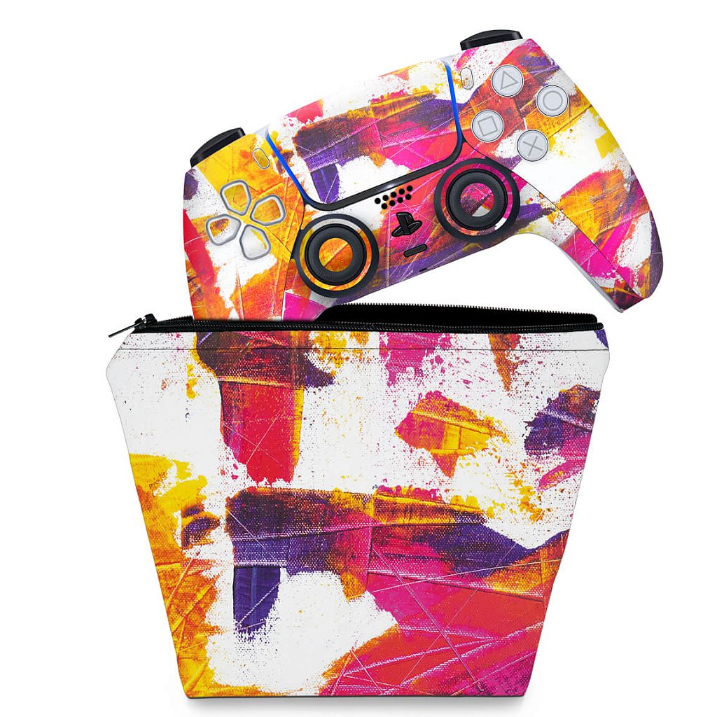 KIT Capa Case e Skin Anti-Rage PS5 Controle - Abstrato #103
