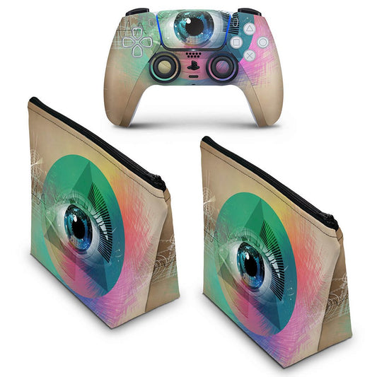 KIT Capa Case e Skin Anti-Rage PS5 Controle - Abstrato #89