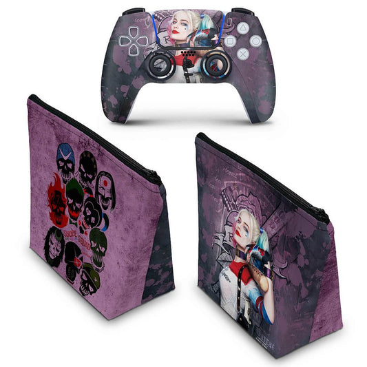 KIT Capa Case e Skin Anti-Rage PS5 Controle - Arlequina Harley Quinn