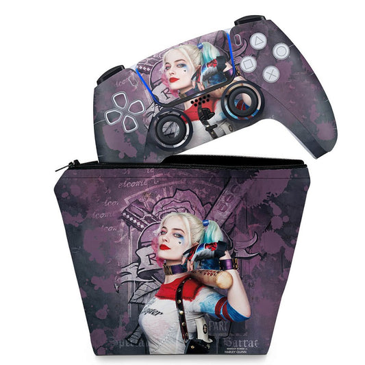 KIT Capa Case e Skin Anti-Rage PS5 Controle - Arlequina Harley Quinn