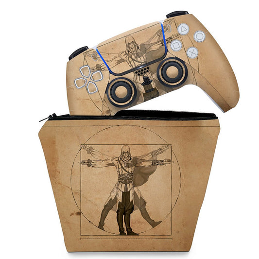 KIT Capa Case e Skin Anti-Rage PS5 Controle - Assassin’S Creed Vitruviano