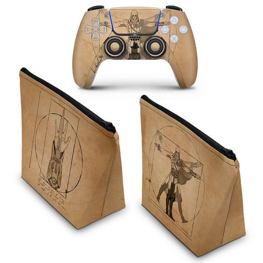 KIT Capa Case e Skin Anti-Rage PS5 Controle - Assassin’S Creed Vitruviano