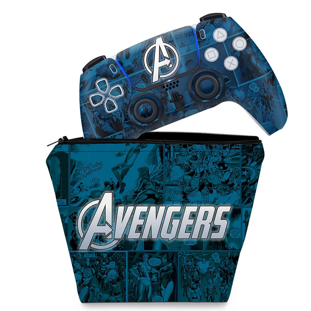 KIT Capa Case e Skin Anti-Rage PS5 Controle - Avengers Vingadores Comics