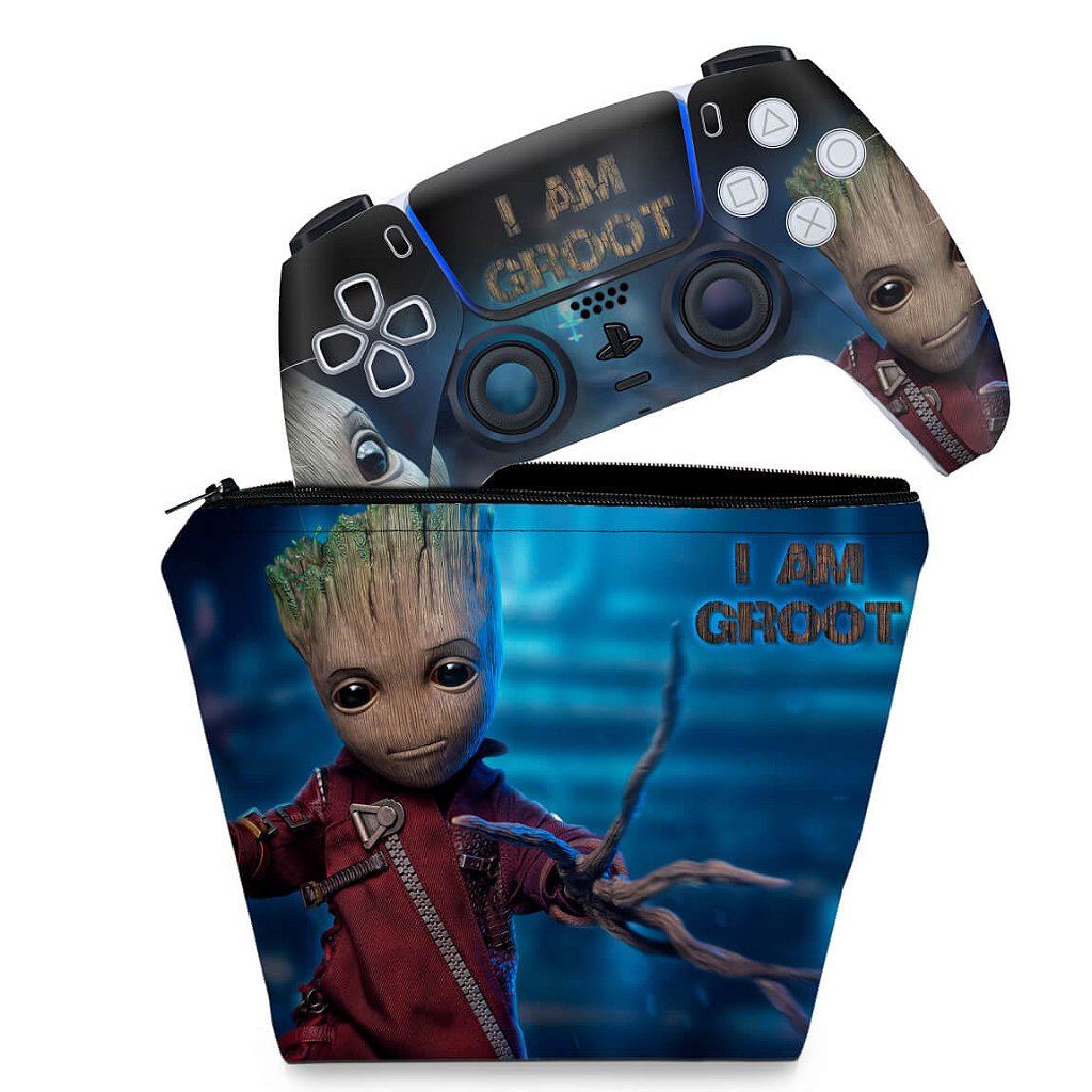 KIT Capa Case e Skin Anti-Rage PS5 Controle - Baby Groot - Pop Arte Skins