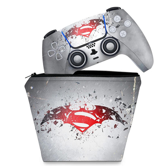 KIT Capa Case e Skin Anti-Rage PS5 Controle - Batman Vs Superman Logo