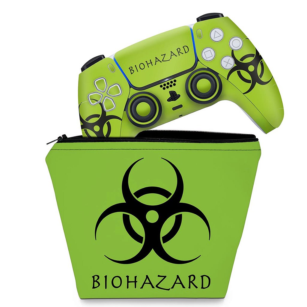 KIT Capa Case e Skin Anti-Rage PS5 Controle - Biohazard Radioativo