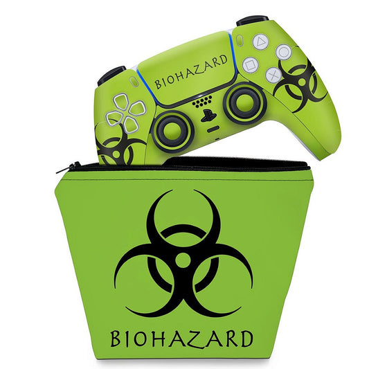 KIT Capa Case e Skin Anti-Rage PS5 Controle - Biohazard Radioativo