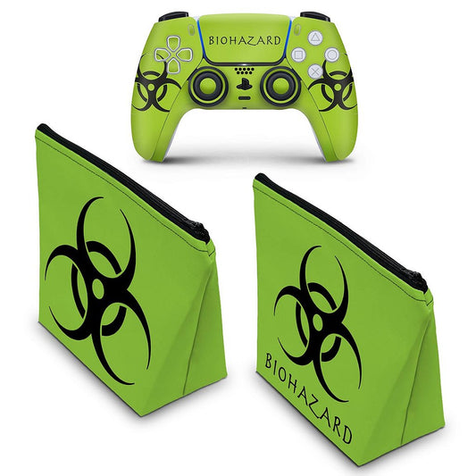 KIT Capa Case e Skin Anti-Rage PS5 Controle - Biohazard Radioativo