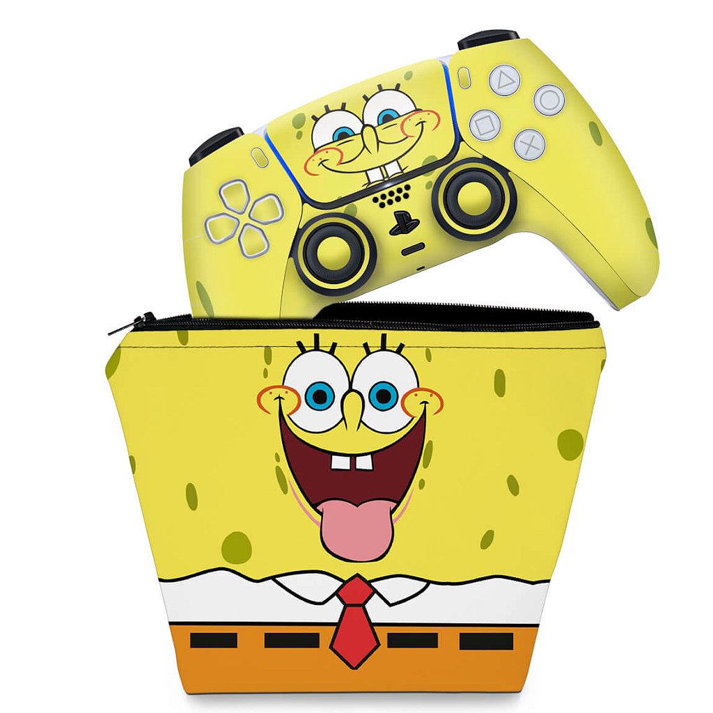 KIT Capa Case e Skin Anti-Rage PS5 Controle - Bob Esponja