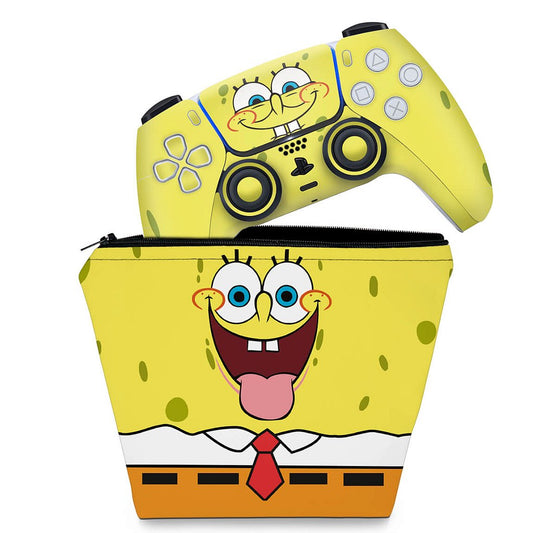 KIT Capa Case e Skin Anti-Rage PS5 Controle - Bob Esponja