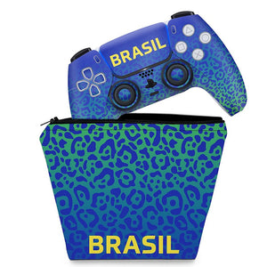 KIT Capa Case e Skin Anti-Rage PS5 Controle - Brasil - Pop Arte Skins
