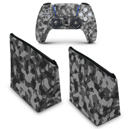 KIT Capa Case e Skin Anti-Rage PS5 Controle - Camuflado Cinza