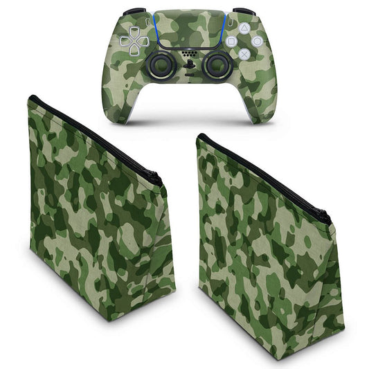 KIT Capa Case e Skin Anti-Rage PS5 Controle - Camuflado Verde