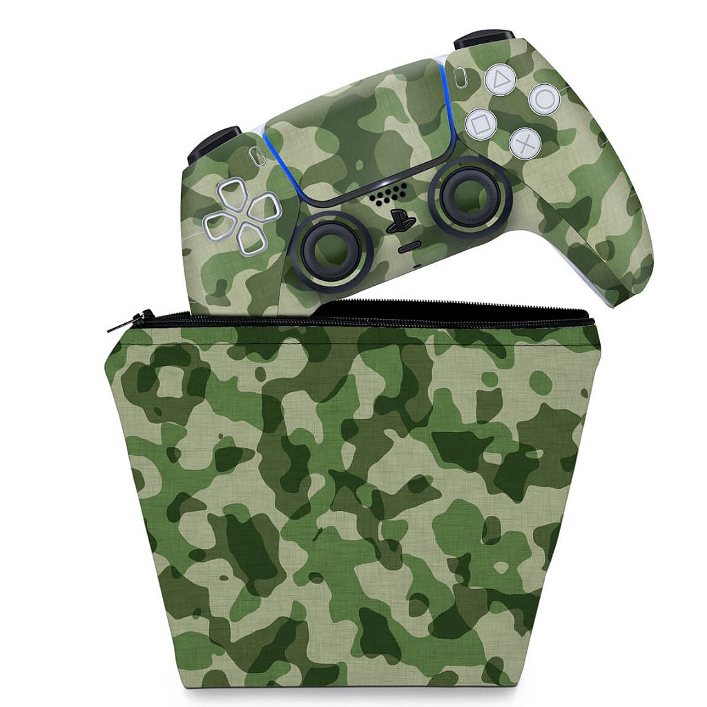 KIT Capa Case e Skin Anti-Rage PS5 Controle - Camuflado Verde