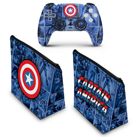 KIT Capa Case e Skin Anti-Rage PS5 Controle - Capitão América Comics