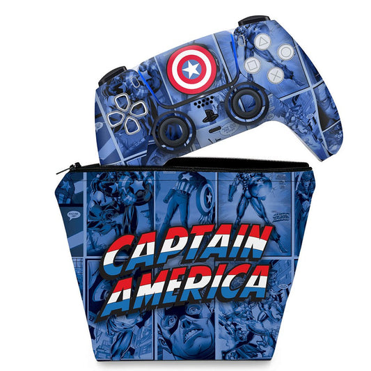 KIT Capa Case e Skin Anti-Rage PS5 Controle - Capitão América Comics