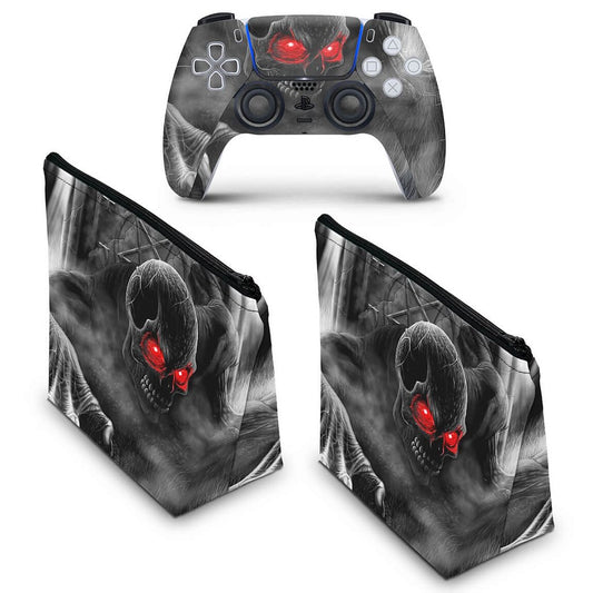 KIT Capa Case e Skin Anti-Rage PS5 Controle - Caveira Skull