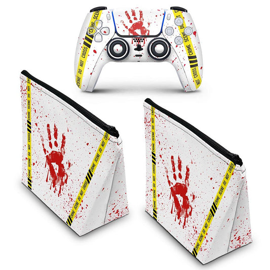 KIT Capa Case e Skin Anti-Rage PS5 Controle - Cena De Crime Scene