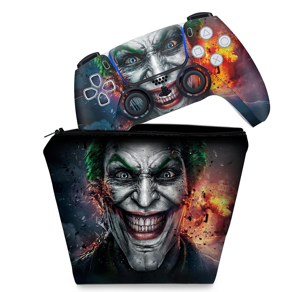 KIT Capa Case e Skin Anti-Rage PS5 Controle - Coringa Joker - Pop Arte Skins