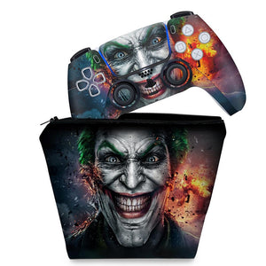 KIT Capa Case e Skin Anti-Rage PS5 Controle - Coringa Joker - Pop Arte Skins