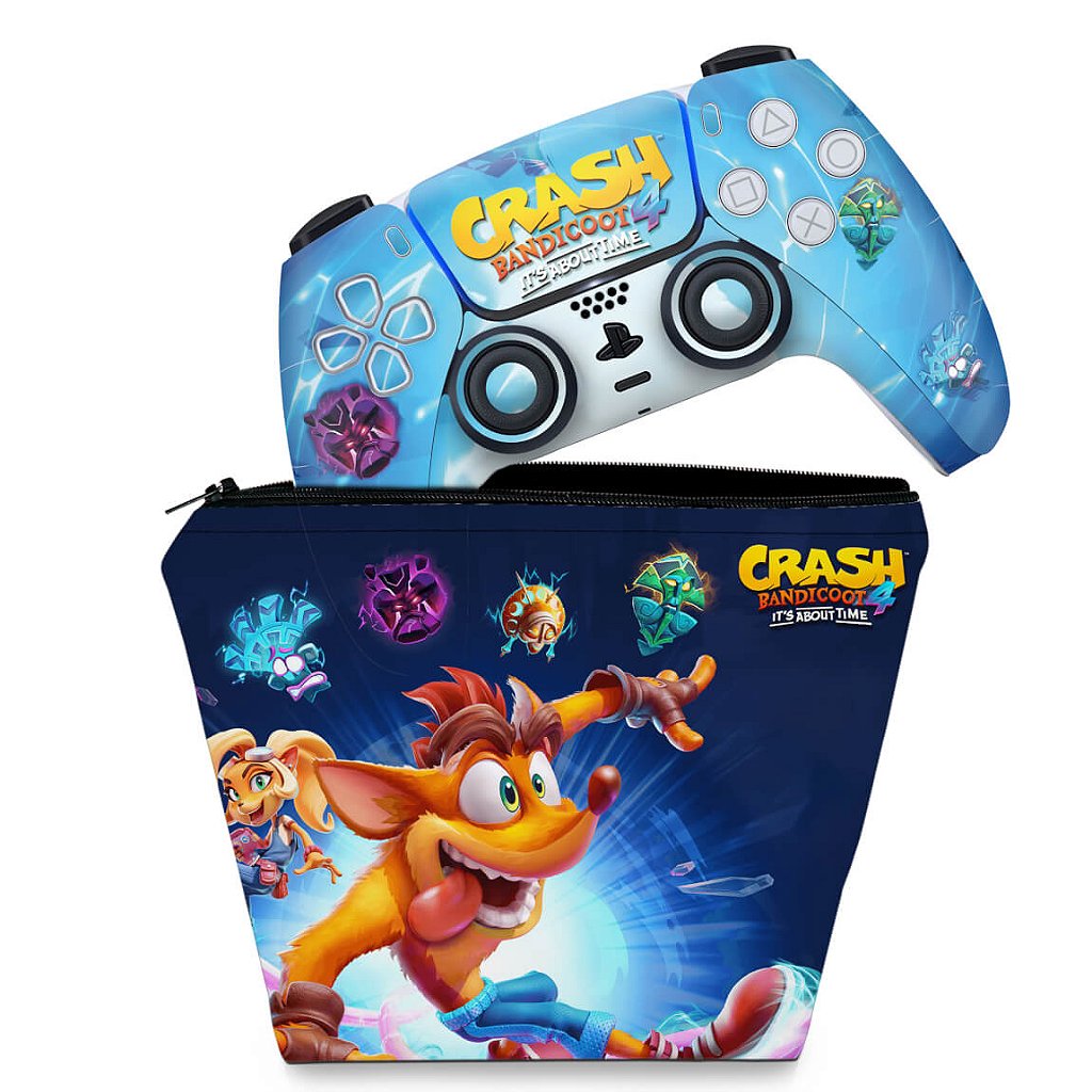 KIT Capa Case e Skin Anti-Rage PS5 Controle - Crash Bandicoot 4 - Pop Arte Skins