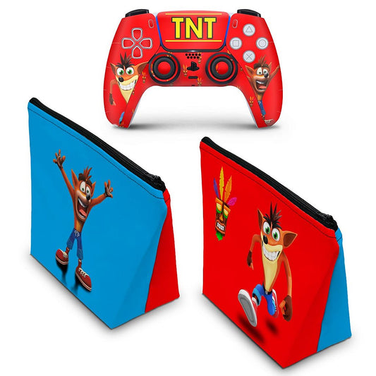 KIT Capa Case e Skin Anti-Rage PS5 Controle - Crash Bandicoot
