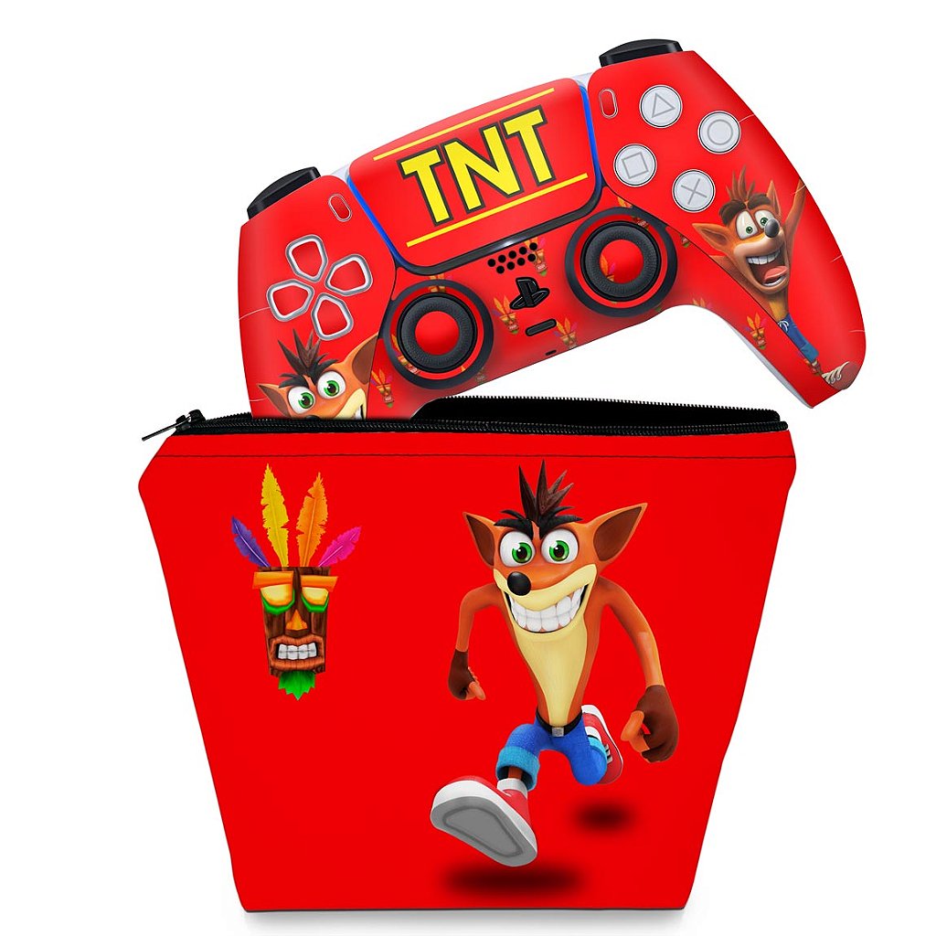 KIT Capa Case e Skin Anti-Rage PS5 Controle - Crash Bandicoot