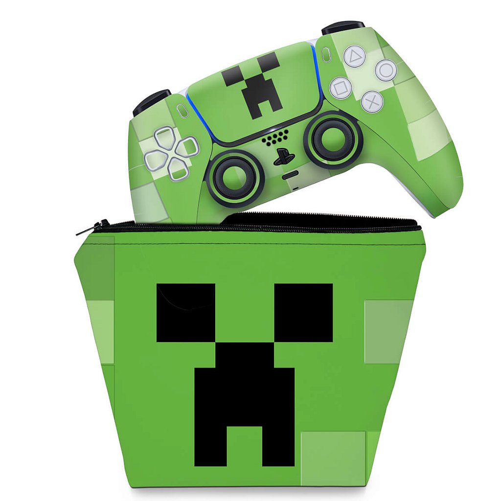 KIT Capa Case e Skin Anti-Rage PS5 Controle - Creeper Minecraft
