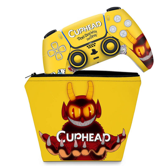 KIT Capa Case e Skin Anti-Rage PS5 Controle - Cuphead